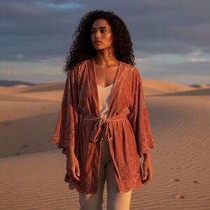 Rare! NWT Jade By Johnny Was "Axel" Kimono Jacket in Velvet Mauve - Women's XS